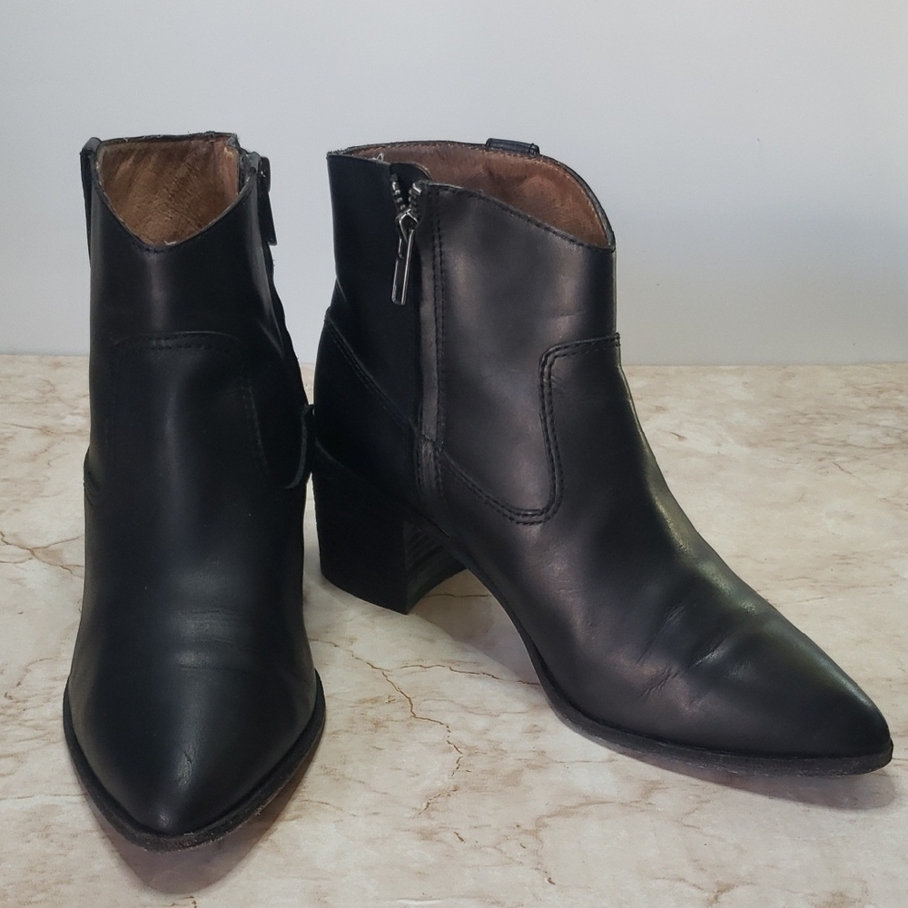 Madewell Women's Black Leather Ankle Boots with Block Heel Size 8.5